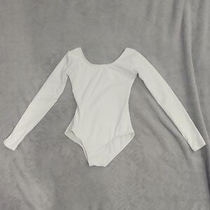 Girls White Dance Leotard, Size 6-8